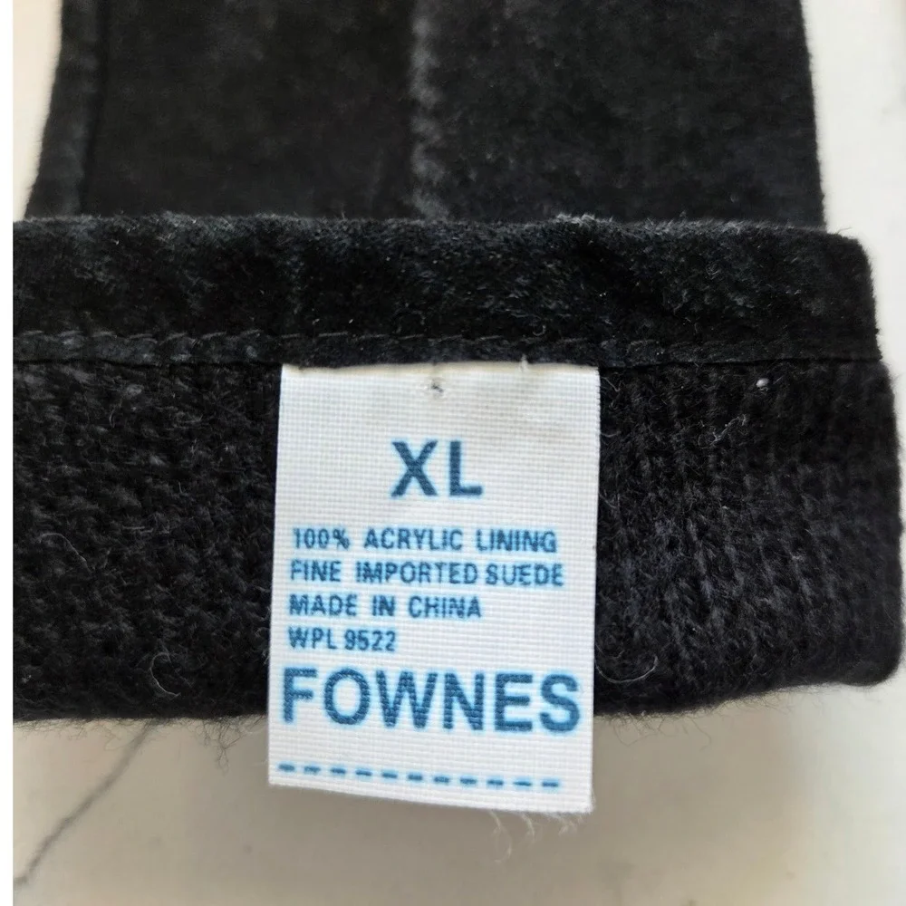 Fownes Black Suede Gloves XL 100% Acrylic Lining Fine Imported Suede‎